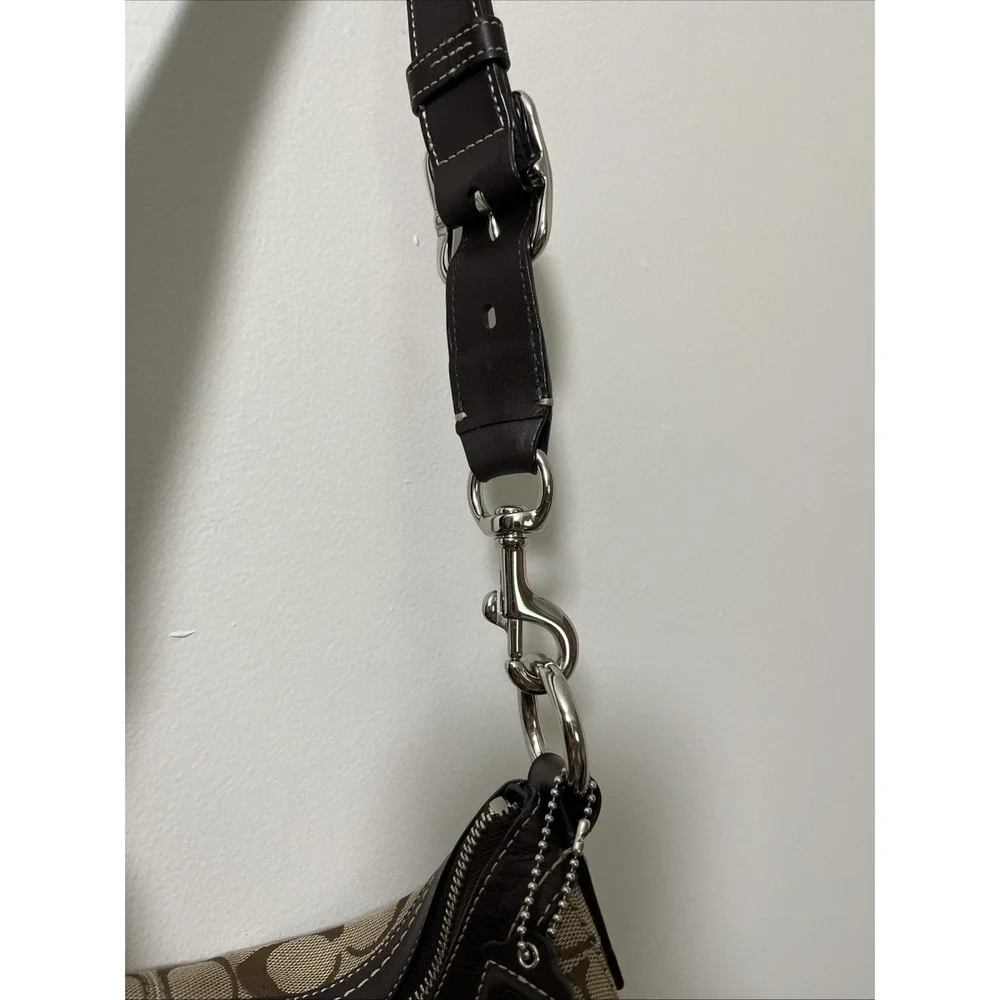 Coach Shoulder Bag Xbody Signature Chelsea Khaki Brown Jacquard Leather Silver